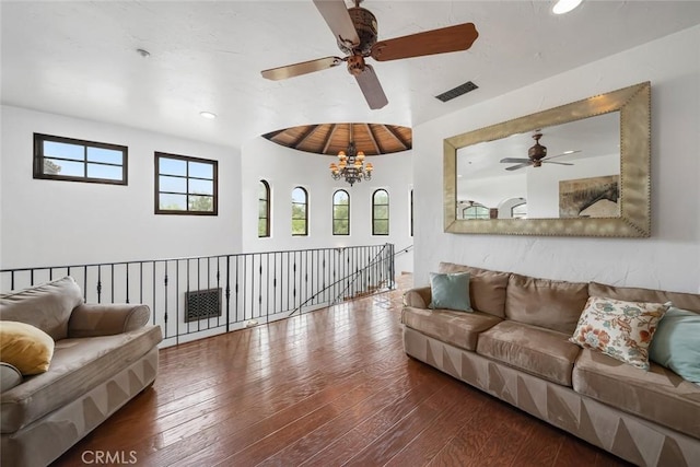 4950 Davenport Creek Rd, San Luis Obispo, CA 93401 - living room with a ceiling fan, hardwood / wood-style floors, a chandelier, and recessed lighting
