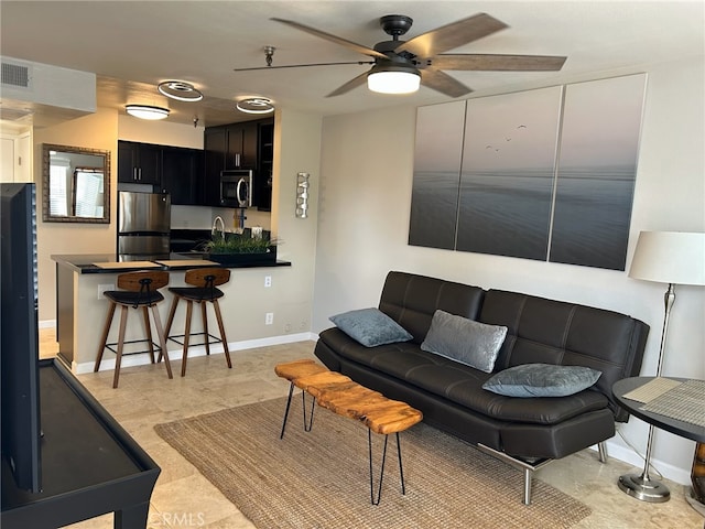 3830 Avenida Del Presidente Unit 11, San Clemente, CA 92672 - living room with ceiling fan and baseboards