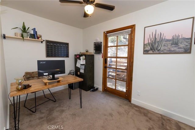 33310 Conway Dr, Running Springs, CA 92308 - office area featuring carpet, a ceiling fan, and baseboards