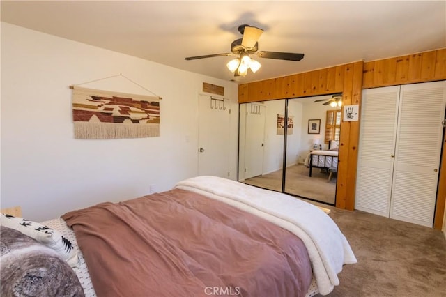 33310 Conway Dr, Running Springs, CA 92308 - bedroom featuring carpet floors, multiple closets, and ceiling fan