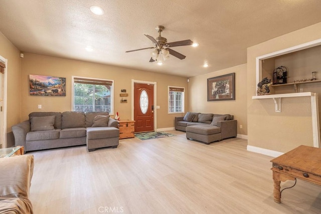 745 Sunset Ln, Sugarloaf, CA 92386 - living area with a ceiling fan, baseboards, light wood-style flooring, and recessed lighting