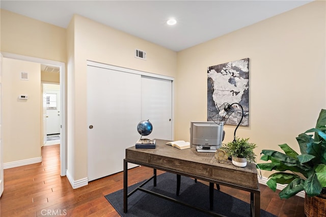 2811 N Preston St, Orange, CA 92867 - office area with hardwood / wood-style flooring, recessed lighting, and baseboards