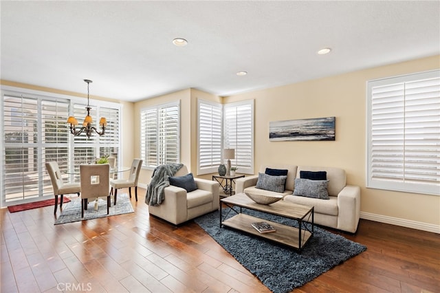 2811 N Preston St, Orange, CA 92867 - living area featuring a chandelier, hardwood / wood-style flooring, baseboards, and recessed lighting