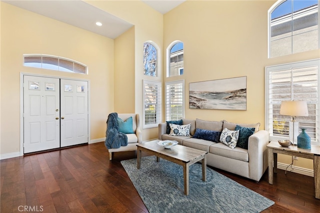 2811 N Preston St, Orange, CA 92867 - living area with a high ceiling, hardwood / wood-style flooring, baseboards, healthy amount of natural light, and recessed lighting