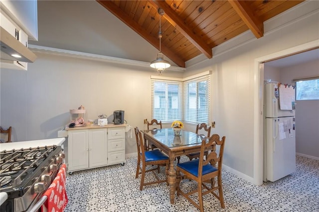 913 W Rainbow Blvd, Big Bear City, CA 92314 - dining area featuring wood ceiling, light flooring, and baseboards
