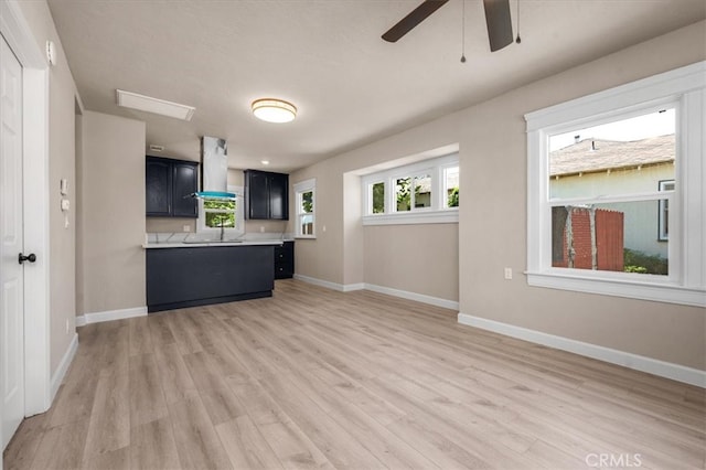 1906 N Fruit Ave, Fresno, CA 93705 - kitchen with exhaust hood, a sink, light wood-type flooring, and light countertops