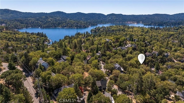 1315 Sequoia Dr, Lake Arrowhead, CA 92352 - aerial overview of property's location featuring a water and mountain view