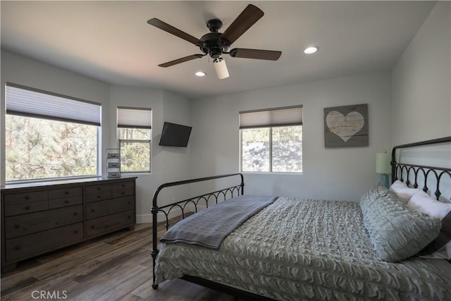 1315 Sequoia Dr, Lake Arrowhead, CA 92352 - bedroom with wood finished floors, recessed lighting, and ceiling fan