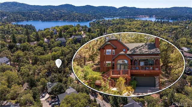 1315 Sequoia Dr, Lake Arrowhead, CA 92352 - view from above of property featuring a water and mountain view
