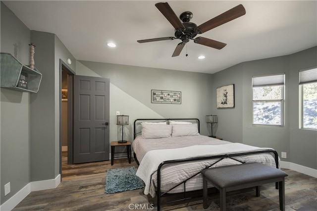 1315 Sequoia Dr, Lake Arrowhead, CA 92352 - bedroom with baseboards, wood finished floors, recessed lighting, and ceiling fan