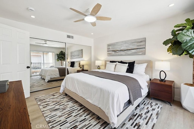 6101 Fulton Ave Unit 8, Van Nuys, CA 91401 - bedroom featuring light wood finished floors, a closet, a ceiling fan, and recessed lighting