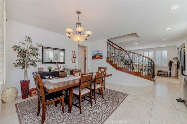 1330 W Marigold Ave, La Habra, CA 90631 - dining room with a chandelier, stairway, recessed lighting, and light tile patterned flooring