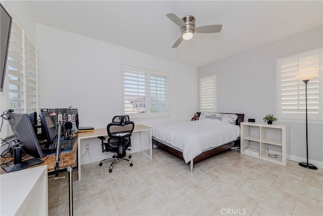 1330 W Marigold Ave, La Habra, CA 90631 - bedroom featuring an office area, baseboards, and ceiling fan