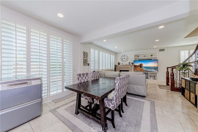 1330 W Marigold Ave, La Habra, CA 90631 - dining space with recessed lighting and a fireplace