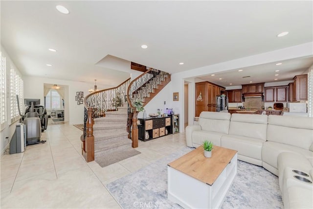 1330 W Marigold Ave, La Habra, CA 90631 - living room featuring stairway, recessed lighting, and light tile patterned floors