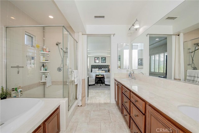 1330 W Marigold Ave, La Habra, CA 90631 - ensuite bathroom with a shower stall, a bath, and double vanity