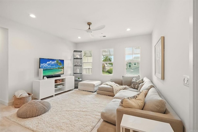 939 Moonstone Ct, Encinitas, CA 92024 - living area with a ceiling fan, recessed lighting, and baseboards