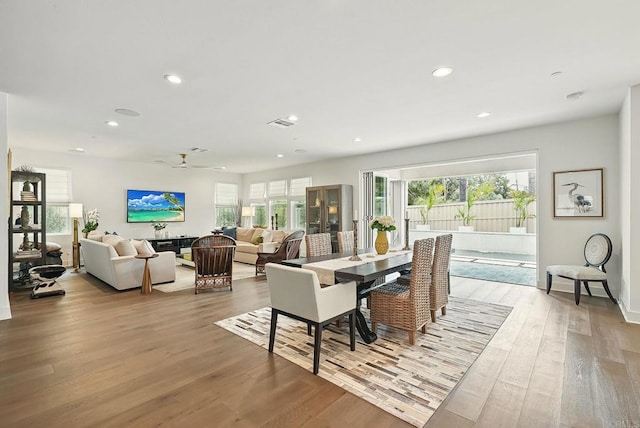 939 Moonstone Ct, Encinitas, CA 92024 - dining area featuring wood finished floors, recessed lighting, and a ceiling fan