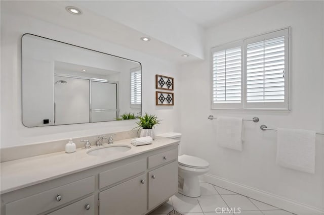 4947 Blackhorse Rd, Rancho Palos Verdes, CA 90275 - bathroom featuring vanity, toilet, healthy amount of natural light, a shower with door, and recessed lighting