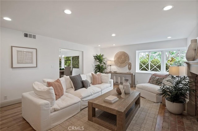 4947 Blackhorse Rd, Rancho Palos Verdes, CA 90275 - living room featuring recessed lighting, wood finished floors, and a fireplace