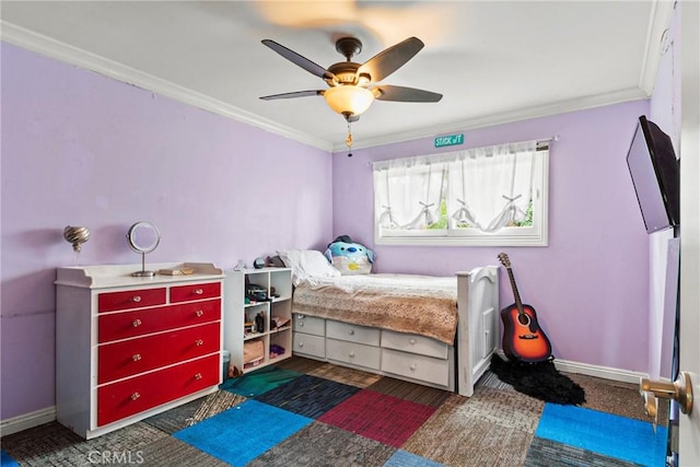 1528 E San Alto Ave, Orange, CA 92865 - bedroom with ornamental molding, ceiling fan, baseboards, and wood finished floors