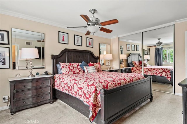 1528 E San Alto Ave, Orange, CA 92865 - bedroom with carpet flooring, crown molding, a closet, ceiling fan, and baseboards