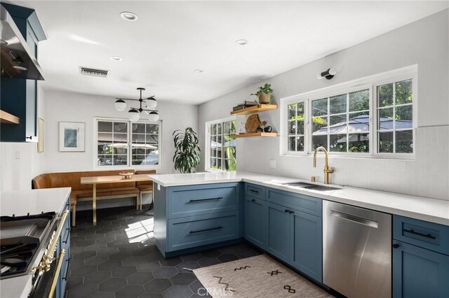 17949 Archwood St, Reseda, CA 91335 - kitchen featuring dishwasher, open shelves, plenty of natural light, a peninsula, and recessed lighting