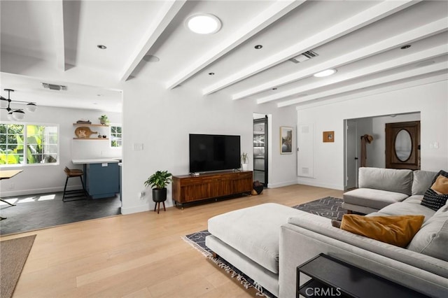 17949 Archwood St, Reseda, CA 91335 - living room featuring wood finished floors and beamed ceiling