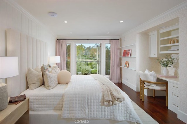2 Royal Saint George Rd, Newport Beach, CA 92660 - bedroom with ornamental molding, dark wood-style floors, a desk, and recessed lighting