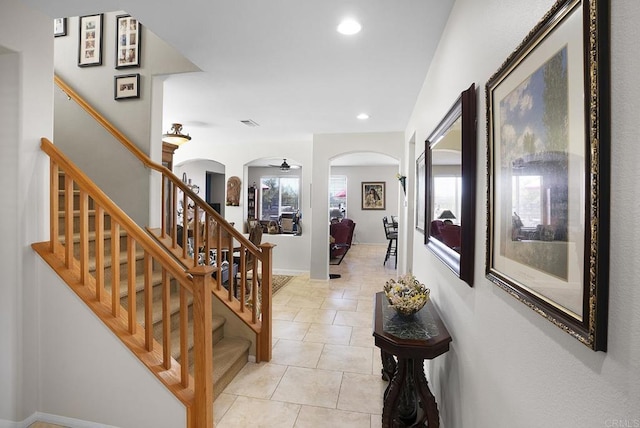 320 Corte Castillo, Chula Vista, CA 91914 - foyer entrance featuring arched walkways, plenty of natural light, stairway, and recessed lighting