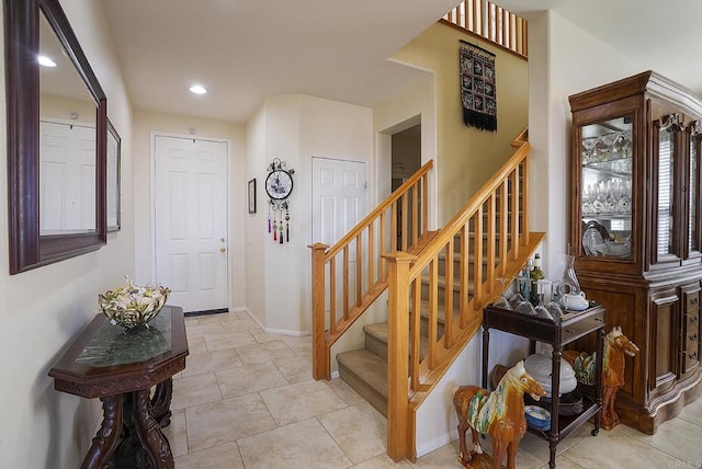320 Corte Castillo, Chula Vista, CA 91914 - foyer featuring stairway, baseboards, recessed lighting, and light tile patterned floors