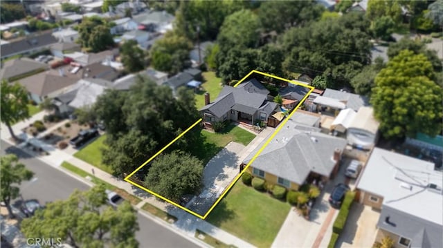 825 E Palm Ave, Monrovia, CA 91016 - aerial perspective of suburban area featuring property boundaries highlighted