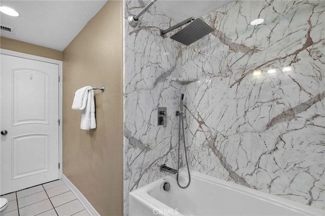 825 E Palm Ave, Monrovia, CA 91016 - bathroom featuring a combined bath / shower with marble appearance, tile patterned floors, baseboards, and toilet