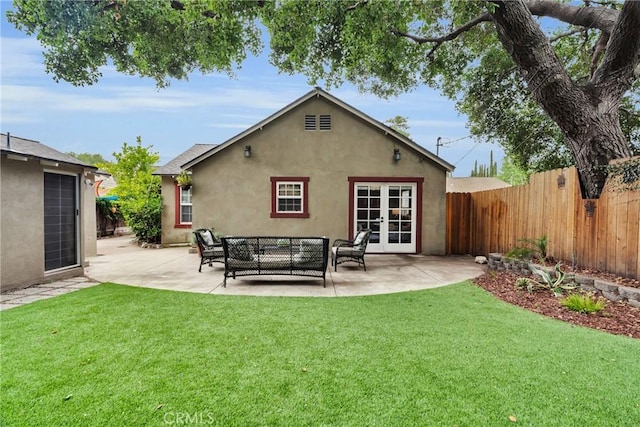 825 E Palm Ave, Monrovia, CA 91016 - back of property featuring french doors, stucco siding, a patio area, and outdoor lounge area