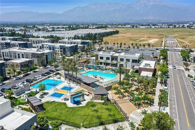 11047 Wander Dr, Rancho Cucamonga, CA 91730 - bird's eye view of a pool and a mountain backdrop