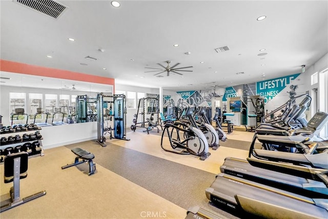 11047 Wander Dr, Rancho Cucamonga, CA 91730 - workout area with healthy amount of natural light, recessed lighting, and ceiling fan