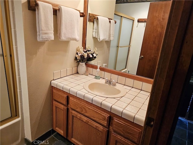 43133 Moonridge Rd, Big Bear, CA 92315 - full bathroom with vanity and tile patterned floors