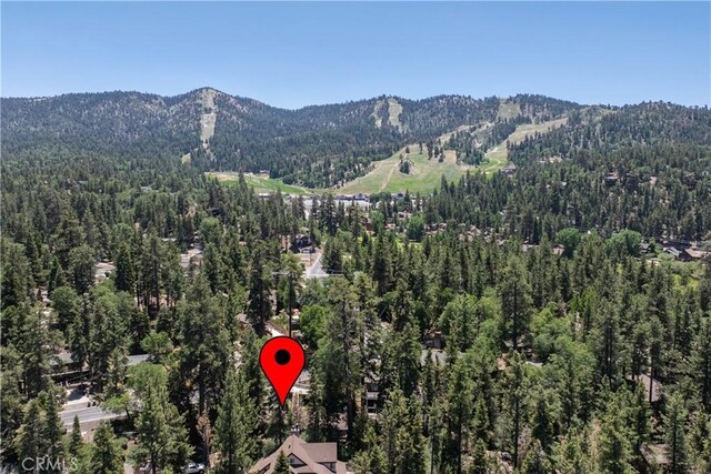 43133 Moonridge Rd, Big Bear, CA 92315 - aerial view of property and surrounding area with a mountainous background and a heavily wooded area