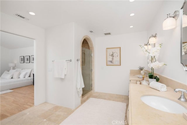 1247 Journeys End Dr, La Canada Flintridge, CA 91011 - full bath featuring a stall shower, ensuite bath, vanity, and recessed lighting