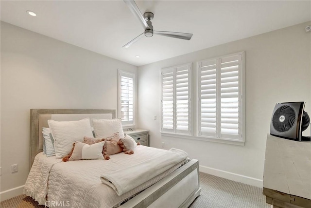 2393 Ocean St, Carlsbad, CA 92008 - bedroom with baseboards, carpet, a ceiling fan, and recessed lighting