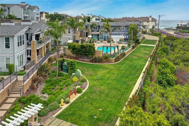2393 Ocean St, Carlsbad, CA 92008 - view of property's community featuring a residential view, a water view, a yard, and a swimming pool