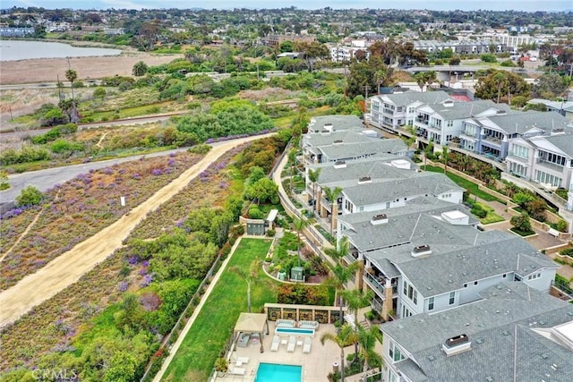 2393 Ocean St, Carlsbad, CA 92008 - aerial perspective of suburban area featuring a large body of water and a pool
