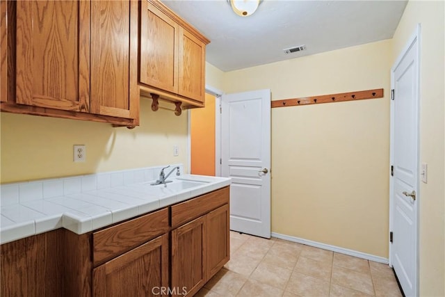 1550 Strawberry Ave, Arroyo Grande, CA 93420 - kitchen with a sink, tile countertops, and baseboards