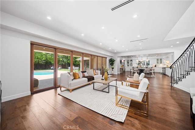 325 W Bellevue Dr, Pasadena, CA 91105 - living room featuring stairway, recessed lighting, and wood finished floors