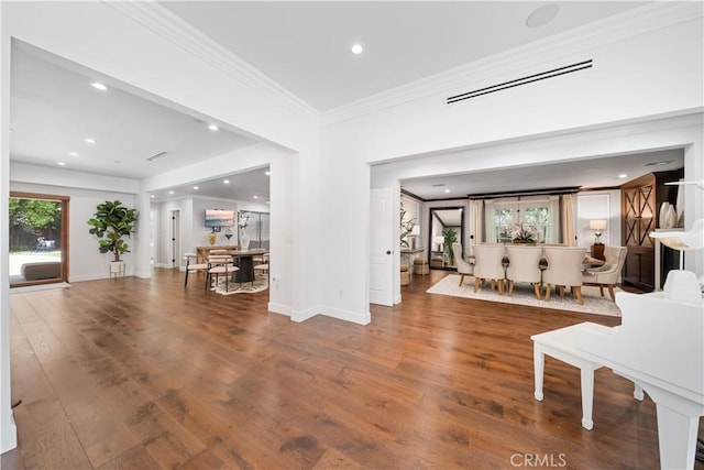 325 W Bellevue Dr, Pasadena, CA 91105 - living area with wood finished floors, recessed lighting, and ornamental molding