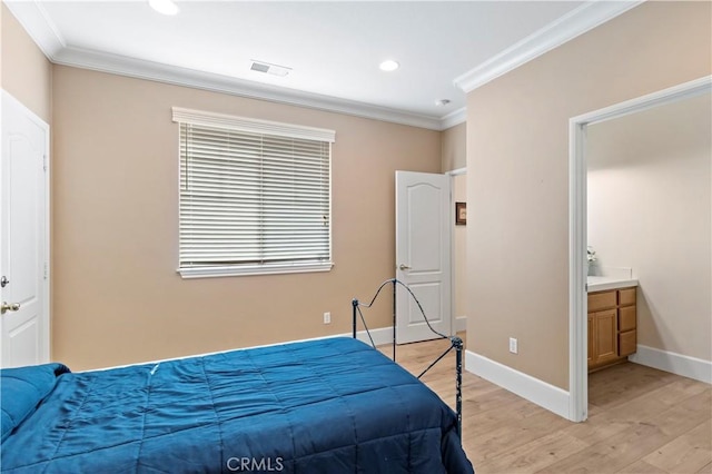 23556 Kathryn St, Murrieta, CA 92562 - bedroom with ornamental molding, light wood-style floors, baseboards, and recessed lighting