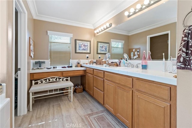 23556 Kathryn St, Murrieta, CA 92562 - bathroom with double vanity and ornamental molding