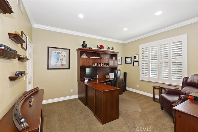 14160 Vai Brothers Dr, Rancho Cucamonga, CA 91739 - office space with carpet, ornamental molding, baseboards, and recessed lighting