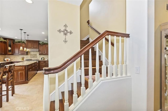 14160 Vai Brothers Dr, Rancho Cucamonga, CA 91739 - staircase featuring recessed lighting and tile patterned floors