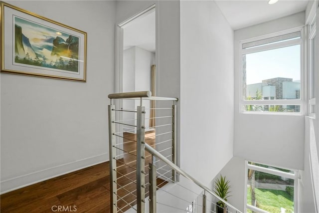 5823 Seahorse Ct, Playa Vista, CA 90094 - corridor featuring an upstairs landing and wood finished floors